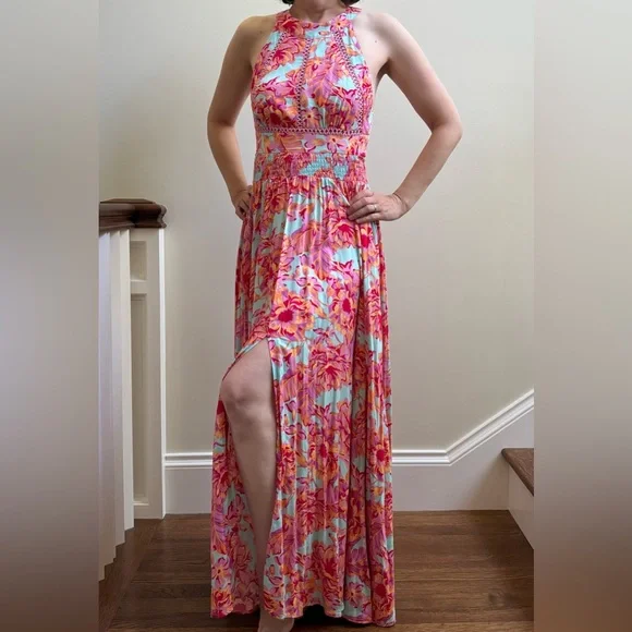 chinese dress ladies Abel the Label Anthropologie Mimosa Maxi Dress M Smocking Strapless Ne   Amyshandicrafts